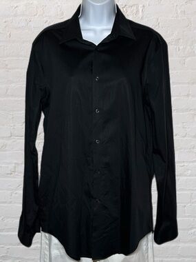 Calvin Klein Black Long Sleeve Cotton Business Dress Shirt in Men’s Size Large